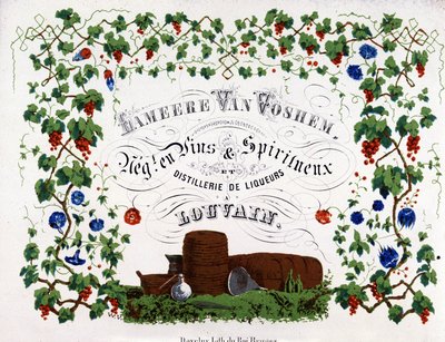 ベルギーのワイン・スピリッツ商人、ラメール・ヴァン・ヴォシェムのラベル。1880. 作： Unknown artist