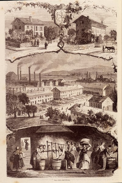 19世紀のフランスの労働者の街。 作： Unknown artist