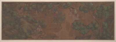 森の中の人物の風景画（アルバムリーフ、絹本、彩色） 作： Unknown Artist