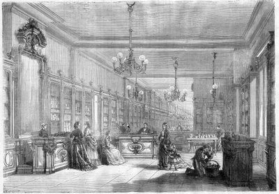 1870年、パリのストラスブール通りにあった大規模な香水メーカー「ピノーとマイヤー（Edouard Pinaud and Meyer）」。 作： Unknown artist