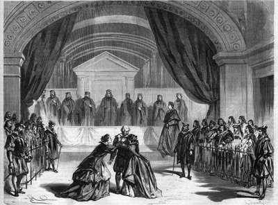 フランスの詩人・劇作家であるフランソワ・ポンサール（1814-1867）がパリのコメディ劇場で上演した3幕物の演劇作品「ガリラヤ」の最終ステージ。L