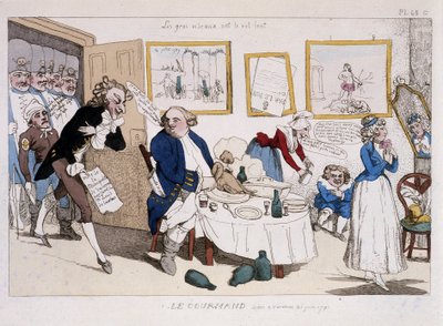 ル・グルマン（ルイ16世とマリー・アントワネットのヴァレンヌへの飛行中の食事） - "Musée de la caricature "所蔵 作： Unknown artist