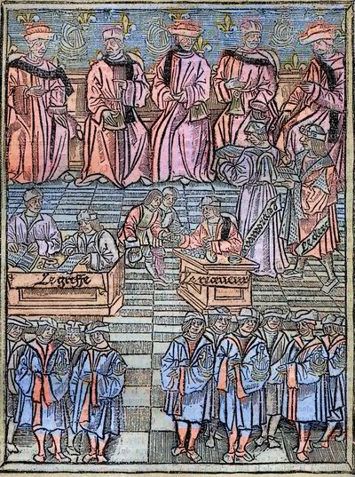 Le prevot des marchands et les echevins de Paris au 16eme century 1528年の原画に倣ったエングレーヴィング - 商人のプロヴォストとパリの市会議員、徴税の場面、「商人のプロヴォストの管轄権に関する王立条例」のタイトルページ。 作： Unknown artist