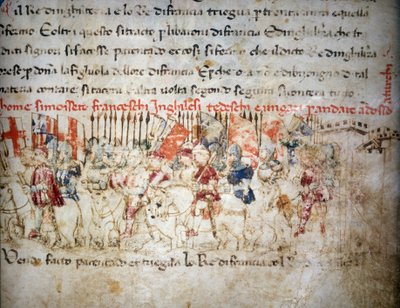 1391年のフランス、イギリス、ドイツ、ハンガリーの対トルコ同盟-1400年頃の "Croniche del Sercambi "に記載されている。National Archive, Lucca. 作： Unknown artist