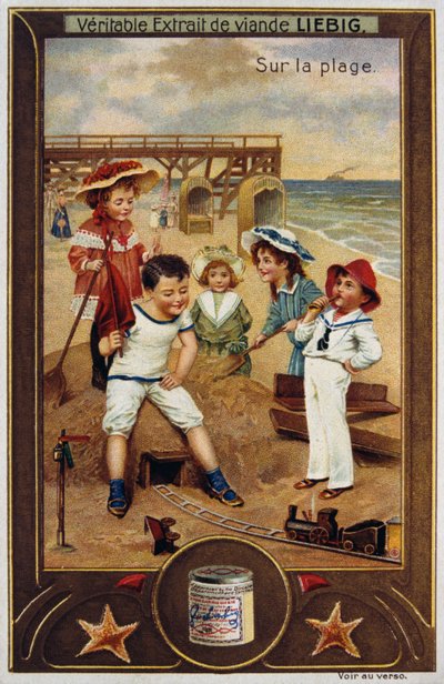 海辺のフランスの子供たちを描いたライビッヒのカード 1890年 作： Unknown artist