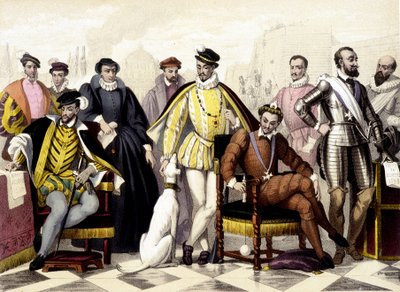 レ・ヴァロワ - 1547年から1589年まで。ヘンリー2世、カトリーヌ・ド・メディチ（カテリーナ・ド・メディチ）、シャルル9世、ヘンリー3世、ヘンリー4世。19世紀のエングレーヴィング。 作： Unknown artist