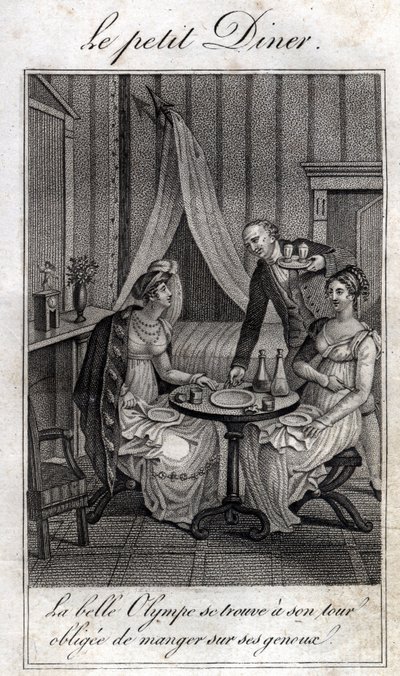 小さなディナー。フランスの文学者であり、革命家でもあったオリュンペ・ド・グージュ（1748-1793）と彼女の友人の一人であるセリーヌ。 作： Unknown artist