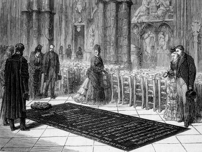 ウェストミンスター寺院にあるリビングストンの墓-「トゥール・デュ・モンド」の「リビングストンの最後の旅1866-1873」、2学期。1875 作： Unknown artist