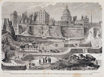 1870年にモンジュ通りの掘削工事で発見された、キリスト教時代以前の3世紀に遡るガロ・ローマ時代のサーカスの場所 作： Unknown artist