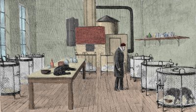ルイ・パスツール（1822-1895）：フランスの化学者・物理学者、パリの研究室にて。 作： Unknown artist