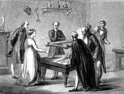 ルイジ・ガルヴァーニは1780年、電気によるカエルの筋肉の刺激性を発見した。 作： Unknown artist