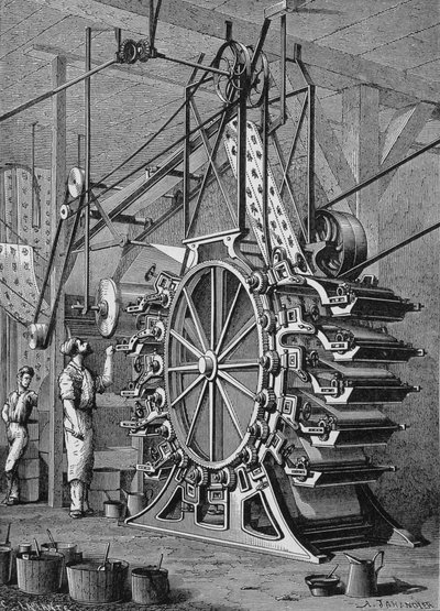 10色の壁紙を印刷する機械、19世紀の彫刻。 作： Unknown artist