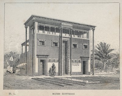 エジプト人の家 - 1889年の「1889年万国博覧会における人間の居住に関する歴史」（Charles GARNIER氏著）に掲載された1889年のエングレーヴィング。 作： Unknown artist