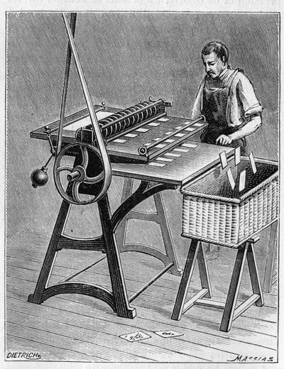 昔ながらの方法で遊ぶためのカード作り。トランプのデコパージュ。1893年に描かれたもの。 作： Unknown artist