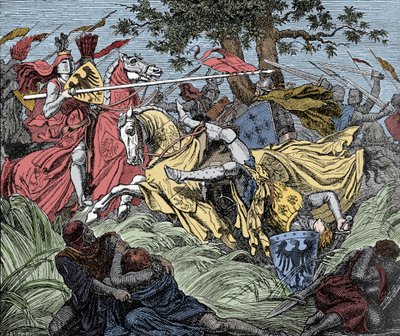マンフレッドの戦死-ベネベントの戦い（1266年2月26日）：マンフレッド1世（ホーエンシュタウフェン家）の戦死 作： Unknown artist