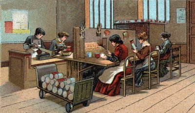 花火の製造。19世紀末のクロモリトグラフ 作： Unknown artist