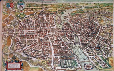 島々と郊外が見えるパリの地図・マップ。17世紀パリ、B.N. 作： Unknown artist