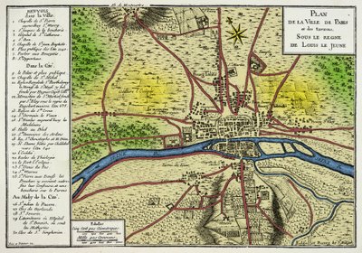 ルイ・ル・ジューン（ルイ7世 1120-1180）の治世下のパリ市の地図 フランツの王 19世紀のエングレーヴィング 作： Unknown artist