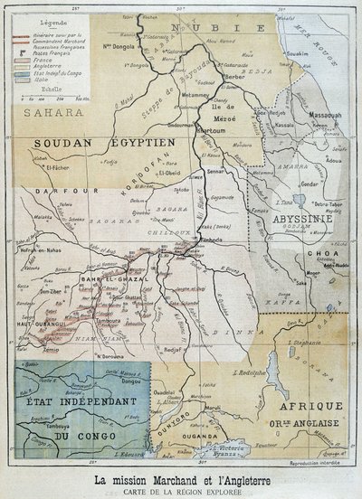 マルシャン号が探検した地域の地図 - 1898年9月10日付「Le Petite Journal」紙に掲載 作： Unknown artist