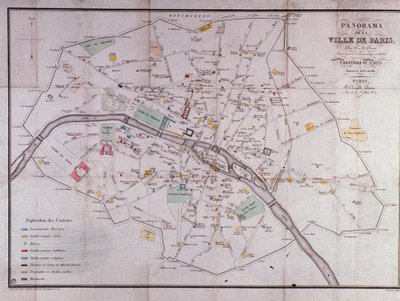 1840年のパリの街の地図。 作： Unknown artist