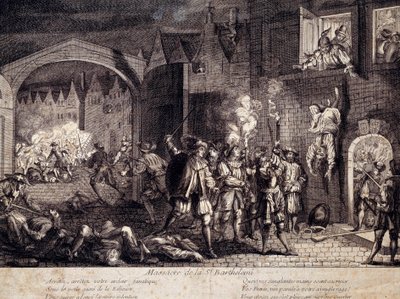 1572年8月24日の夜、パリで行われたサン・バルテルミー（聖バルテルミー）の虐殺。16世紀のエングレーヴィング。ポー、ミュゼ・デュ・シャトー 作： Unknown artist
