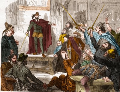 1588年の16人委員会の会議（パリ16区代表者会議）連盟の際にパリで結成された反乱委員会。 作： Unknown artist