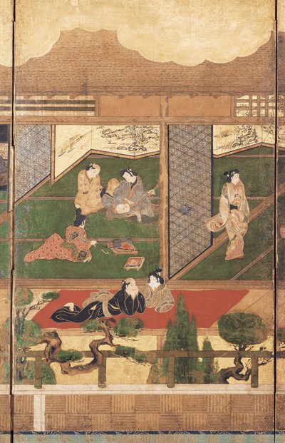 メリーメイキング（紙にインク、色、金箔） 作： Unknown artist
