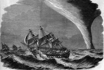 気象現象：海上の噴出物。1858年3月20日発行の「The Illustrous World」49号に掲載されたリントンの版画。 作： Unknown artist