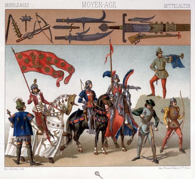 1439年から1450年にかけての中世における軍装。A.ラケットによる「歴史的衣装」では 作： Unknown artist