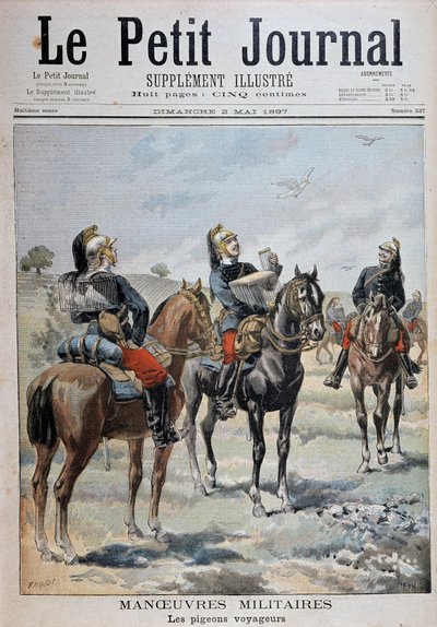 軍事演習：伝書鳩 - 1897年2月5日付「Le Petity Journal」にて 作： Unknown artist