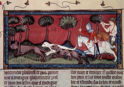 キツネ狩りのミニチュア（手稿fr.1297年 アンリ・ド・フェリエール作「モドゥス王とレシオ王妃の書」（14世紀 作： Unknown artist