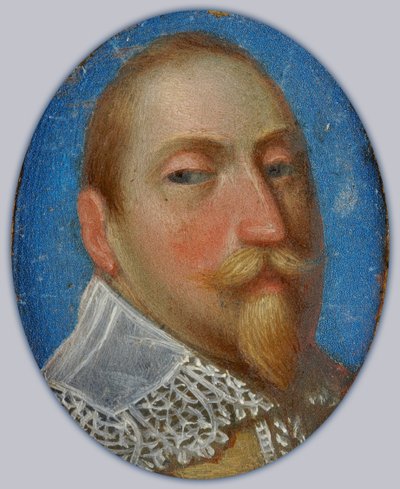 グスタフ2世アドルフのミニチュア、スウェーデン王、1630年頃（真ちゅうに油彩） 作： Unknown artist