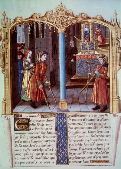 サン・ルイ（1214-1270）の奇跡：ベキールを持った足の不自由な戦士。サン・ルイの生涯と奇跡」のミニチュア 作： Unknown artist