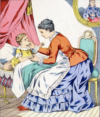 子供の寝かしつけに子守唄を歌うママ。 作： Unknown artist