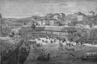 1867年、ビアリッツの海水浴場での朝。 作： Unknown artist