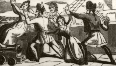海賊に命乞いをするグラス夫人とその娘」1836年頃 作： Unknown artist