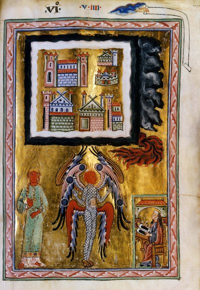 Ms 1942 The Completion of the Cosmos、「Liber Divinorum Operum」からのビンゲンのヒルデガルトのビジョン、c.1220-30 (羊皮紙のガッシュ) 作： Unknown artist