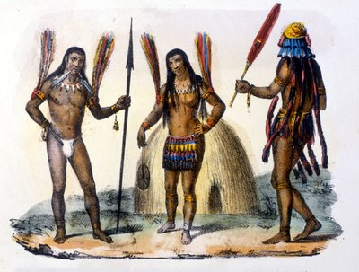 エクアドルのムンドルクとジバロス・インディアン。1846-48年のエングレーヴィング。 作： Unknown artist