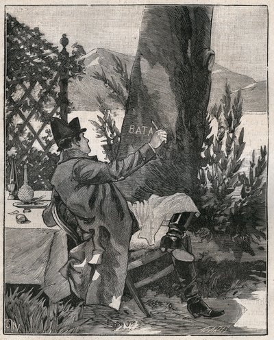ナポレオン・ボナパルト（1769-1821）は、1800年のマレンゴの戦いの3日前に、マッジョーレ湖（Lago Maggiore）のイゾラ・ベッラ島（Isola Bella）で、月桂樹の幹に「Battaglia」の文字を書いた。1885年の "Les arts et metiers illustres "に掲載されたエングレーヴィング 作： Unknown artist