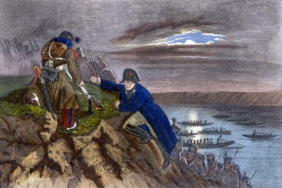 ナポレオン・ボナパルトは1809年5月にドナウ川を渡った。 作： Unknown artist