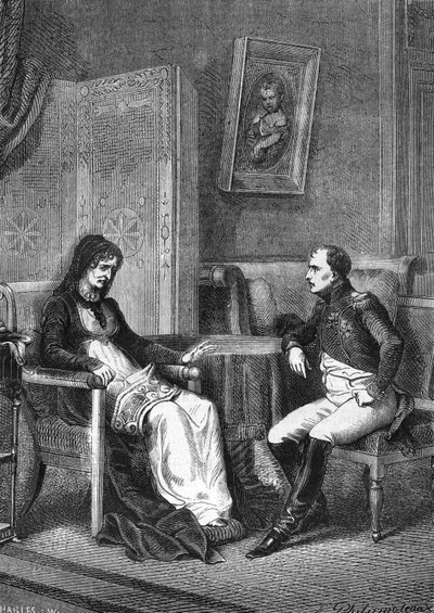 1815年にエルバ島を離れる前に、母レティシア・ボナパルト（レティツィア・マリア・ラモリーノ）（1750-1836）に相談するナポレオン1世 作： Unknown artist