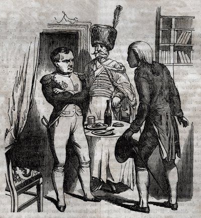 ナポレオン1世、ジャン・ニコラ・コルヴィサール（1755-1821）医師の前で 1852年に出版された "La Sante Universelle - Guide Medical des Families "に掲載された英語の彫刻。 作： Unknown artist