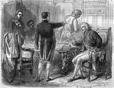 ナポレオン1世とジャン・エティエンヌ・マリー・ポルタリス（1811年）。フランスの法律家・政治家（1746年～1807年）。 作： Unknown artist