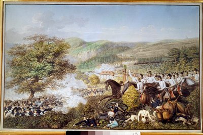 ナポレオン戦争：「プロイセンの騎兵に対するフランスの歩兵」無名の水彩画。1813年 ベルリン、歴史博物館 作： Unknown artist