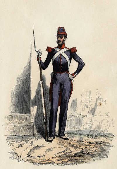 1830年にフランス軍のクラウゼル将軍が都市の秩序を守るために創設したアルジェの国民衛兵またはアフリカ民兵で、Leon Galibertの「L