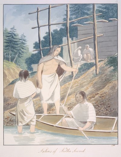 ヌートカ湾の先住民、1843-50年頃（水彩画） 作： Unknown artist