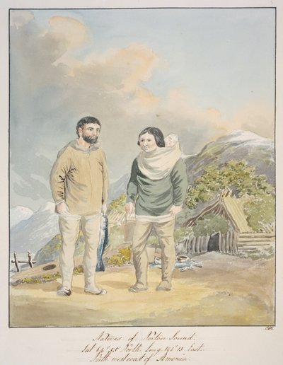 ノートンズ・サウンドの原住民、アメリカ北西海岸、1843-50年頃（水彩画） 作： Unknown artist