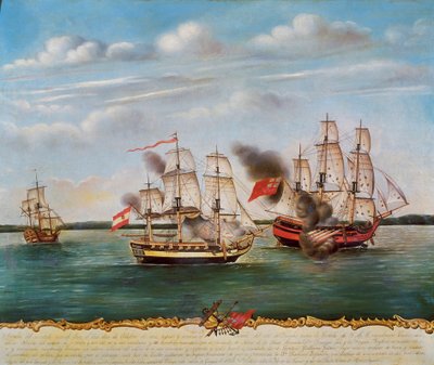 10月2日、スペインとイギリスの間で行われたグアヤキル（エクアドル）での海戦 作： Unknown artist