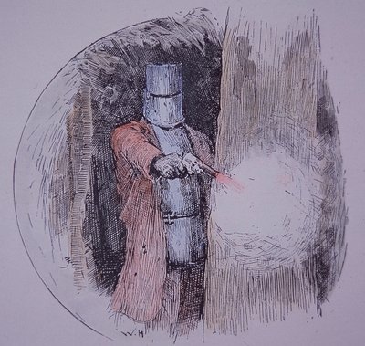 自作の甲冑を着て警察と対峙するネッド・ケリー（手彩色彫刻 作： Unknown artist