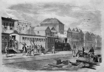 ニューグラナダ（現在のコロンビア）。Aspinwall Railway, transisthmicからパナマ地峡への出発点。"The Illustrated Universe", 7/04/1866に掲載。 作： Unknown artist